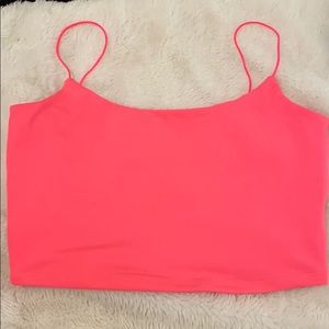 cropped neon pink tank top